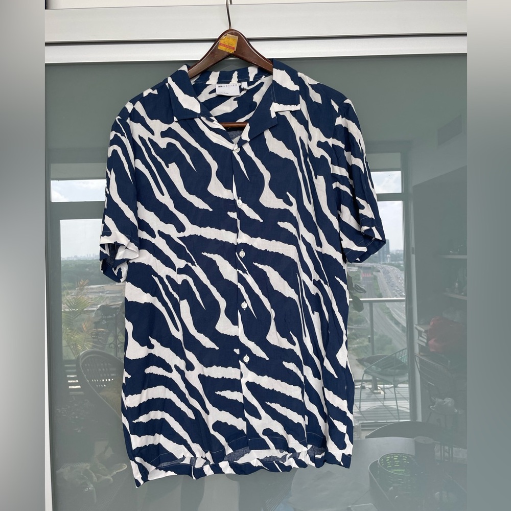 ASOS Zebra Blue and White Casual Button Down Shirt